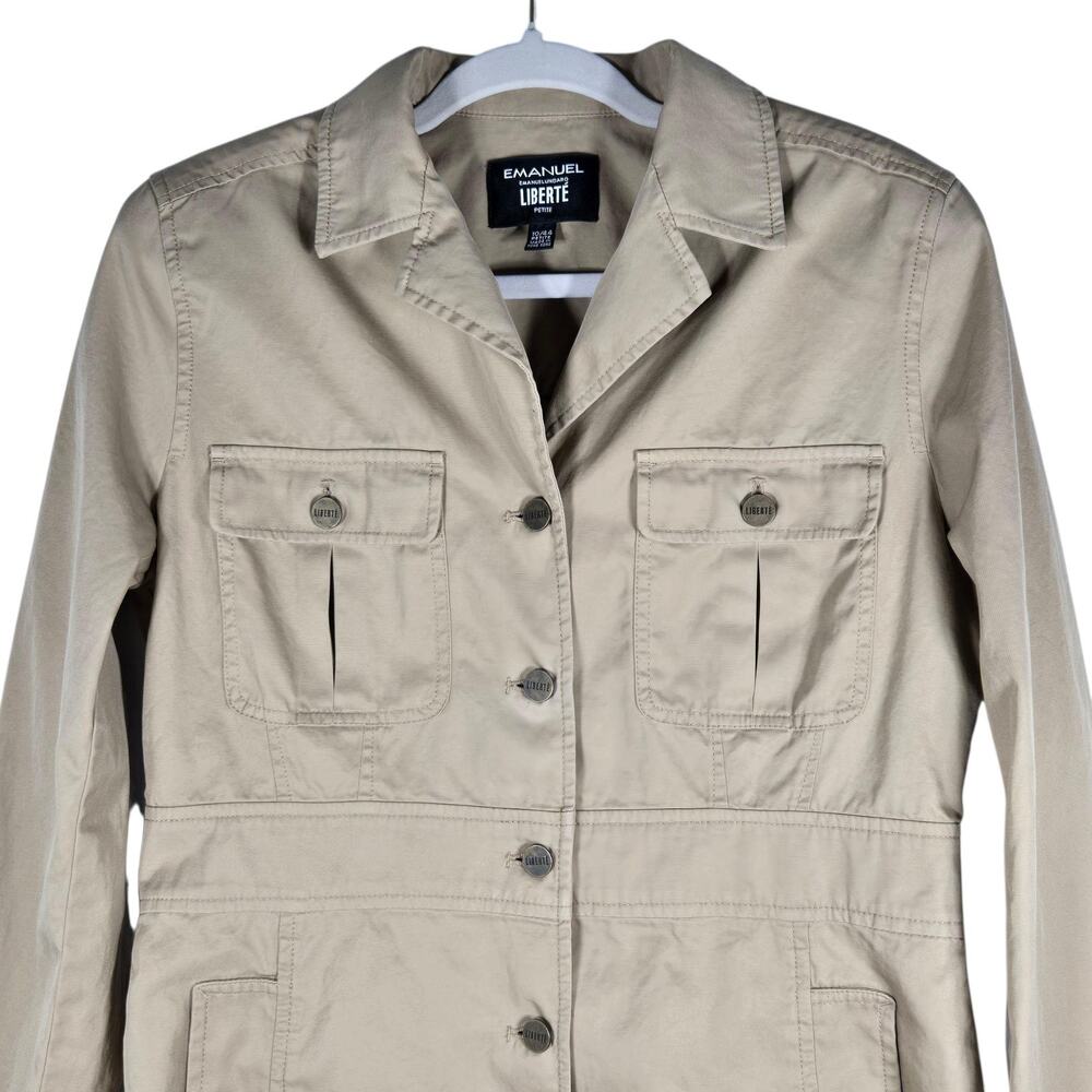 Emanuel Ungaro Liberte Jacket Women Petite 10/44 Khaki Cotton Utility Safari VTG - Picture 2 of 12